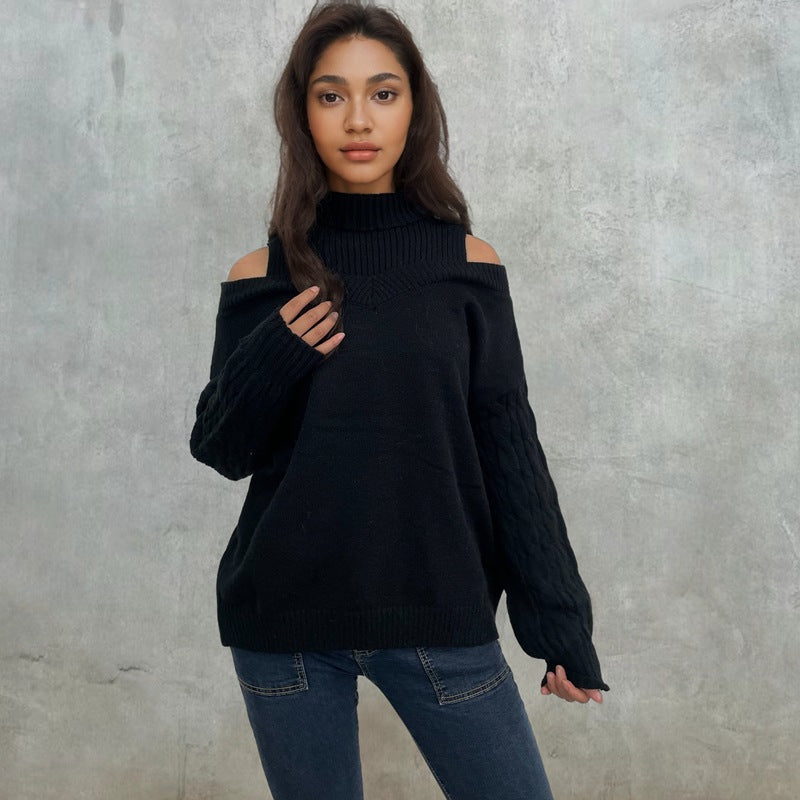 Damen Pullover mit schulterfreiem Design und strukturierten Ärmeln WW