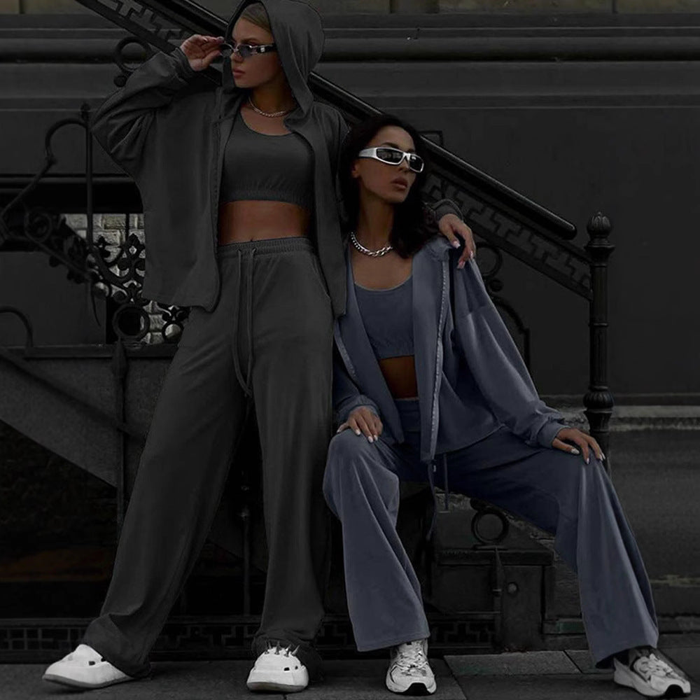 Damen sportliches Freizeit-Set mit cropped Top und weiter Hose WW