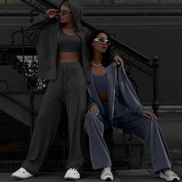 Damen sportliches Freizeit-Set mit cropped Top und weiter Hose WW