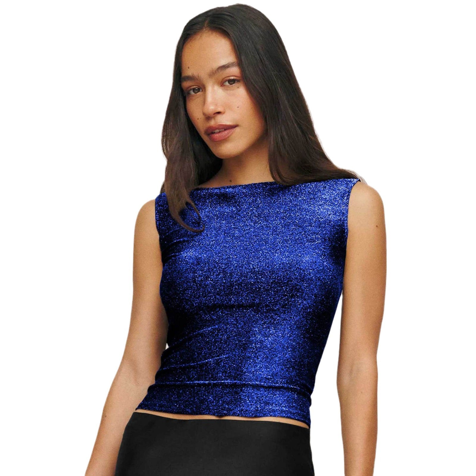 Damen figurbetontes Glitzer-Top mit asymmetrischem Schnitt und elegantem Tragekomfort WW