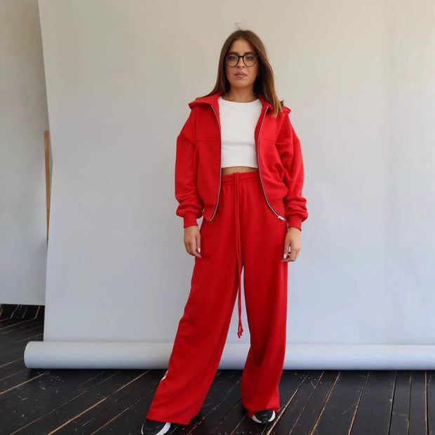 Damen Sportliches Loungewear-Set mit cropped Jacke und bequemen Jogginghosen WW