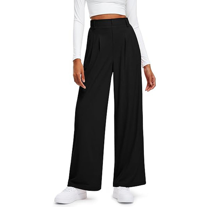 Damen weite, gefaltete Anzughose mit hohem Bund und eleganten Falten WW