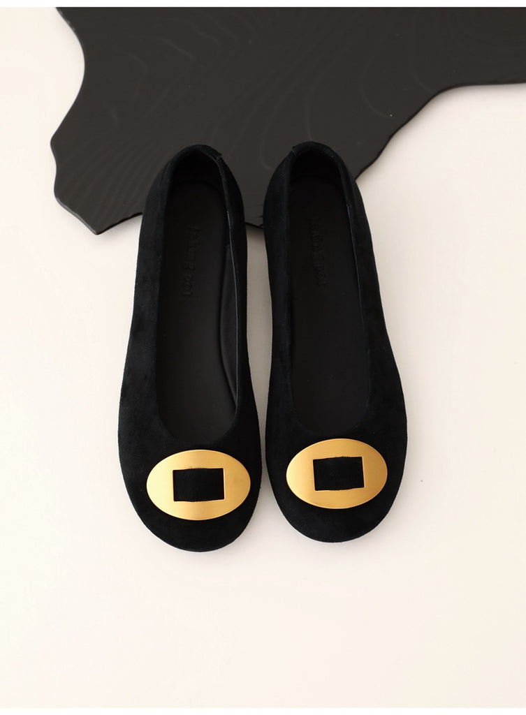 Damen elegante Ballerinas mit goldener Schnalle WW
