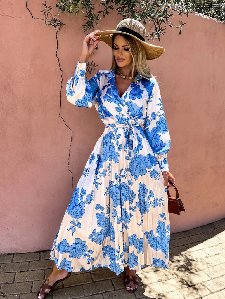 Frauen Floral Print Langarm Maxikleid WW