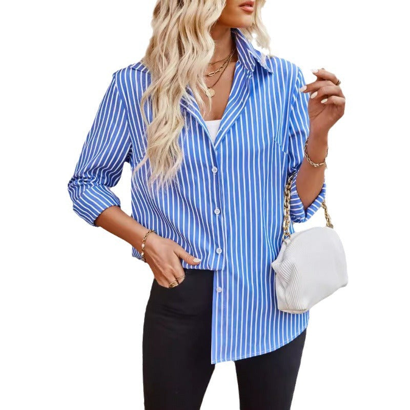 Damen Designermode gestreifte Bluse mit langen Ärmeln WW