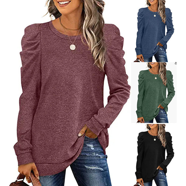 Damen lässiges Sweatshirt mit Puffärmeln und asymmetrischem Saum WW