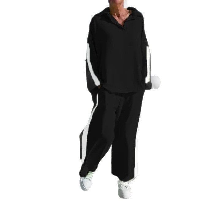 Damen Sportliches Freizeitanzugs-Set mit hohem Kragen und seitlichen Streifen WW
