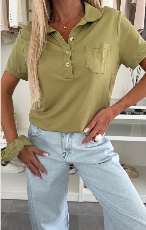 Damen Poloshirt mit Knopfleiste und Brusttasche WW