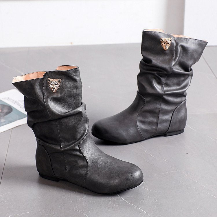 Damen modische Stiefel mit lässigem Falten-Design und elegantem Absatz W&W