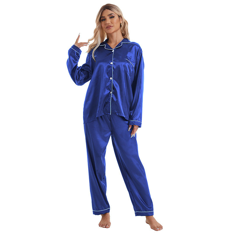 Damen Seiden Pyjama-Set mit elegantem Kragen und klassischem Schnitt WW