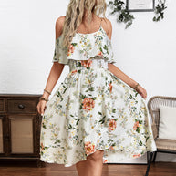 Damen Blume Dekolleté Kleid mit schwingendem Saum und lockerem Schnitt WW