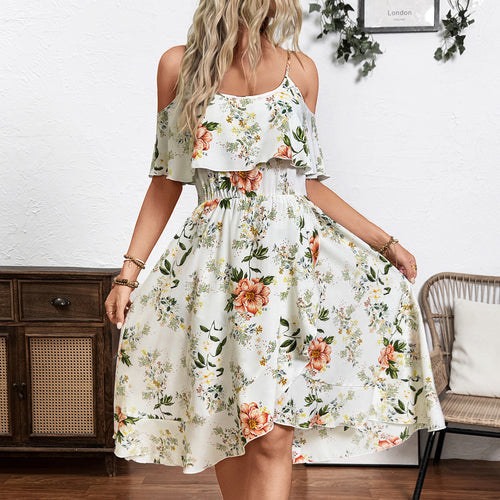 Damen Blume Dekolleté Kleid mit schwingendem Saum und lockerem Schnitt WW