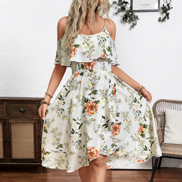 Damen Blume Dekolleté Kleid mit schwingendem Saum und lockerem Schnitt WW