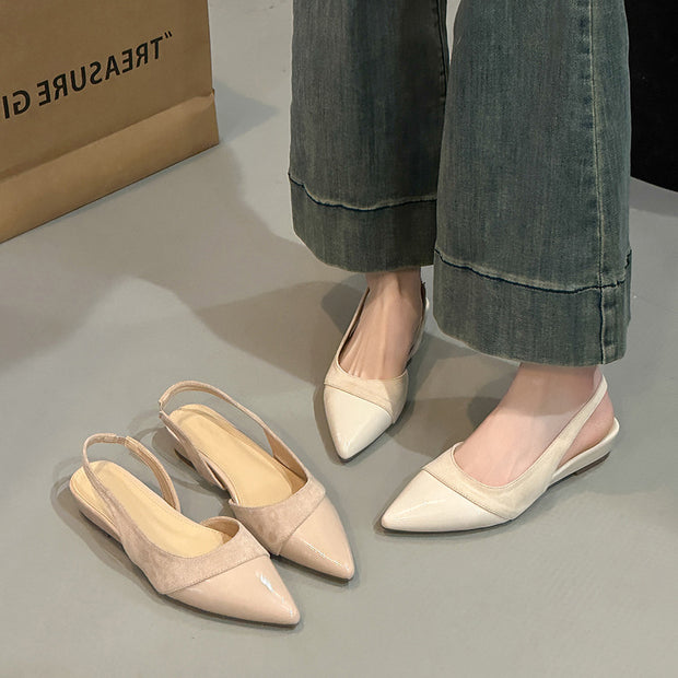 Damen Slingback-Flats mit spitz zulaufender Zehenpartie aus weichem Wildleder und glänzender Oberfläche WW