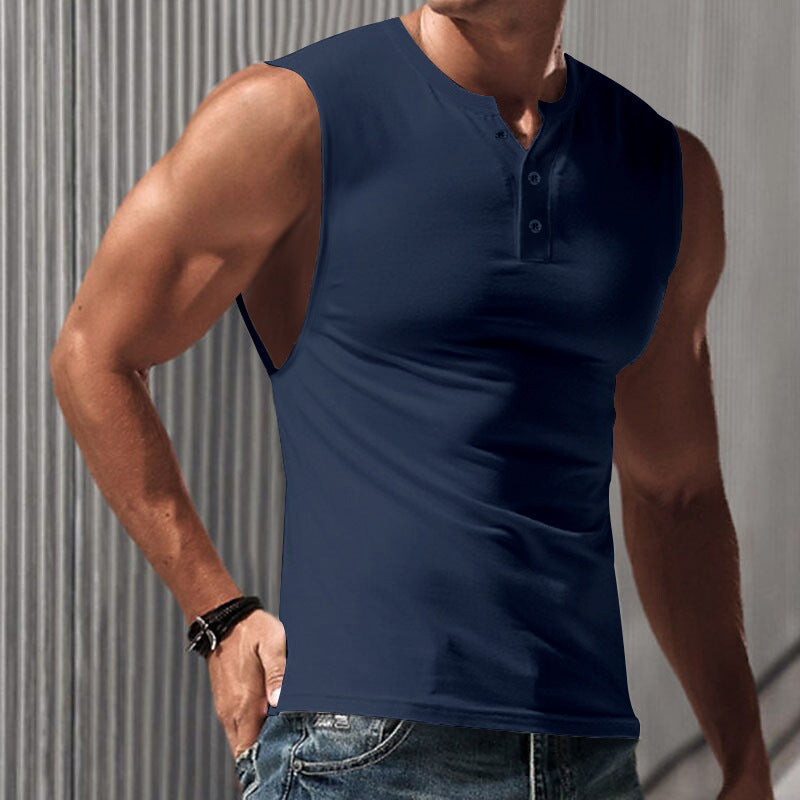 Herren Ärmelloses T-Shirt mit klassischem Knopfdetail und hautfreundlicher Struktur WW