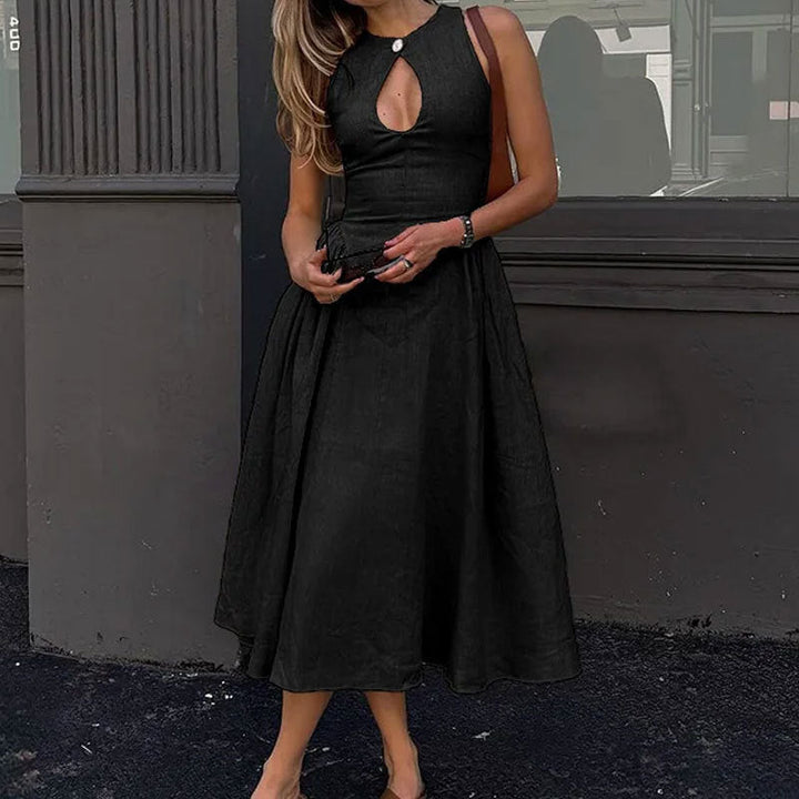 Damen Maxikleid mit schickem Schlüsseleffekt und voluminösem Rock W&W Mode