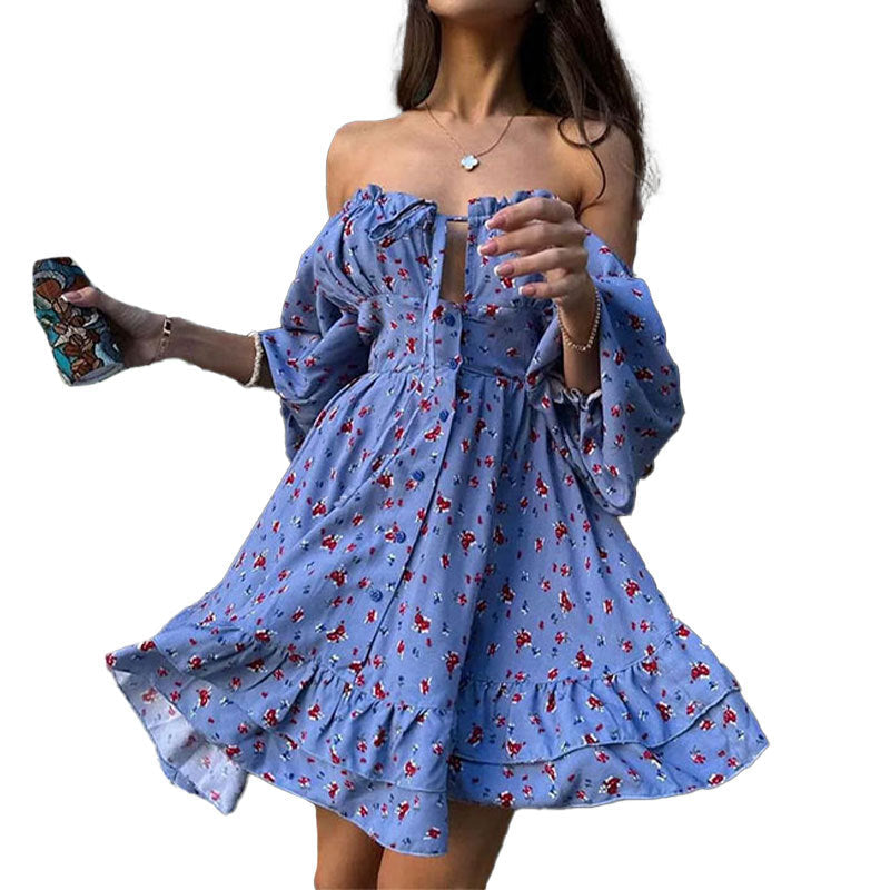 Damen Minikleid mit schulterfreiem Design und rüschengeschichtetem Saum W&W Mode