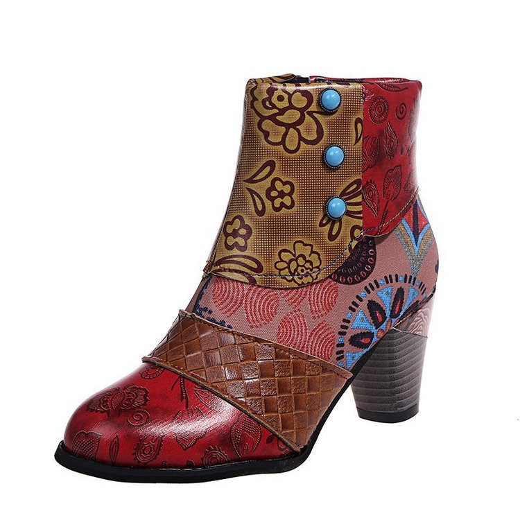 Damen Stiefeletten mit floralen Mustern und knalligen Details WW