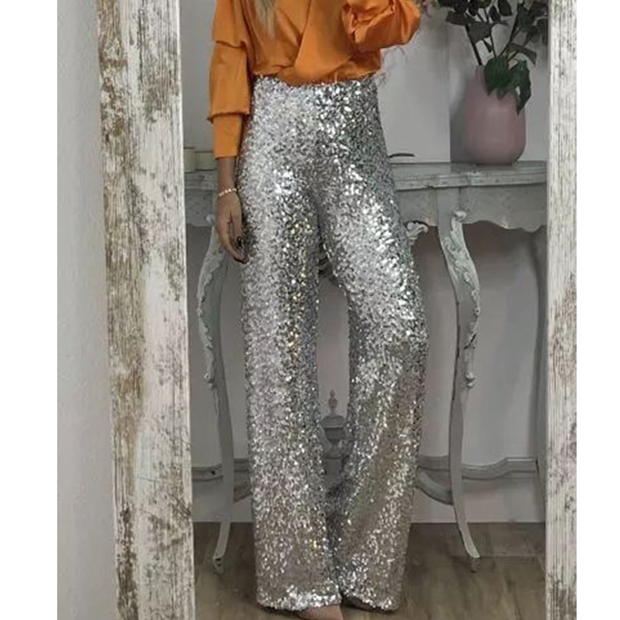 Damen Glitzernde Palazzohose mit hohem Bund und weitem Bein WW