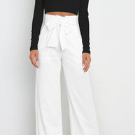 Damen elegante weite Stoffhose mit Taillengürtel WW