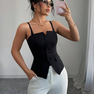 Damen ärmelloses Blusentop mit tailliertem Schnitt und Knopfdetails WW
