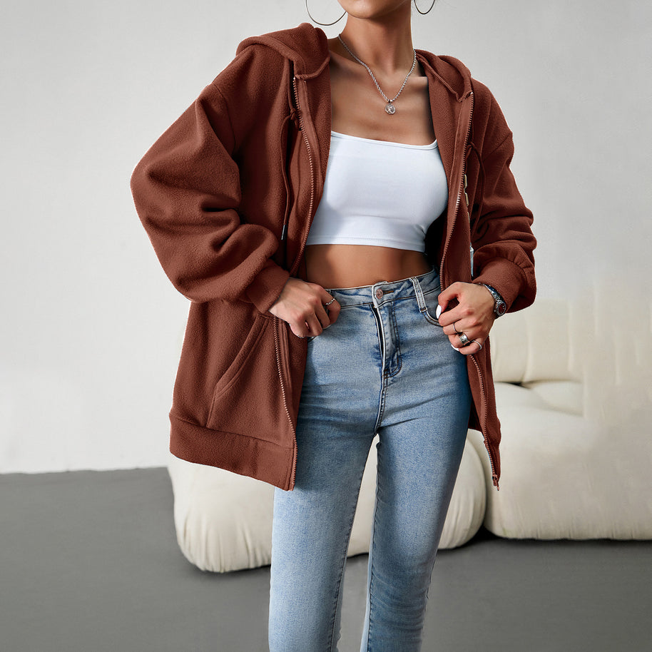 Damen Fleecejacke mit praktischen Taschen und verstellbarem Kapuzenzug WW
