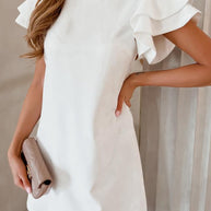 Damen Kurzarm Kleid mit Rüschenärmeln und geradem Schnitt WW