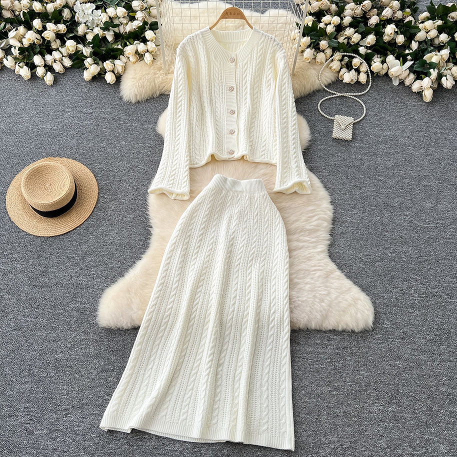 Damen Strickensemble mit Zopfstruktur WW