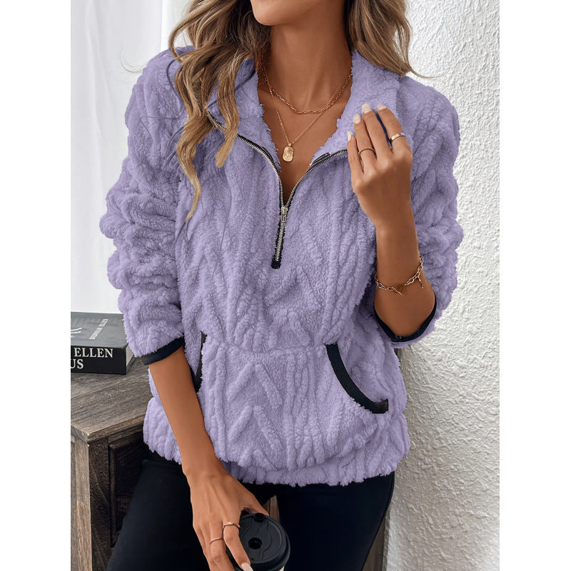 Damen Bequemer Hoodie mit hochschließendem Reißverschluss und praktischen Taschen WW