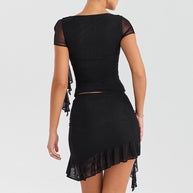 Damen Crop-Top und Minirock mit asymmetrischem Saum und Rüschendetails W&W