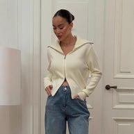 Damen bequeme Strickjacke mit Reißverschluss WW