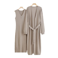 Damen 2-teiliges Kleid und Cardigan-Set mit V-Ausschnitt WW