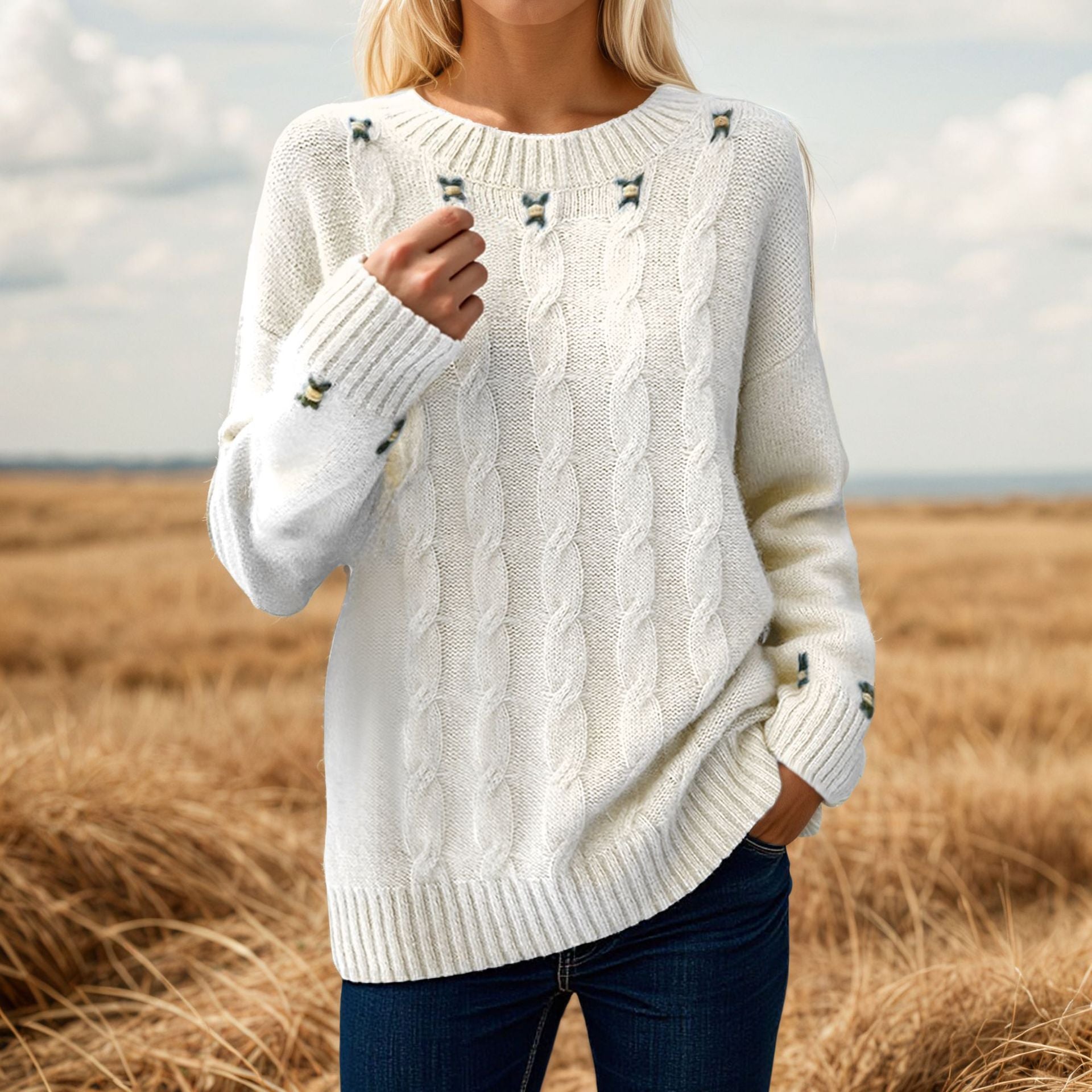 Damen Strickpullover mit lässigem Schnitt und exquisite Details WW