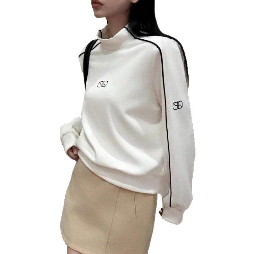 Damen Sportlicher Turtleneck-Pullover mit Kontrastnähten W&W Mode