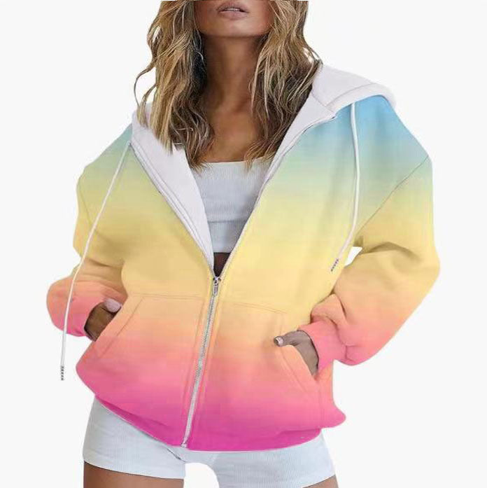Damen Kapuzenjacke mit gradient Farbverlauf und tiefen Taschen W&W Mode