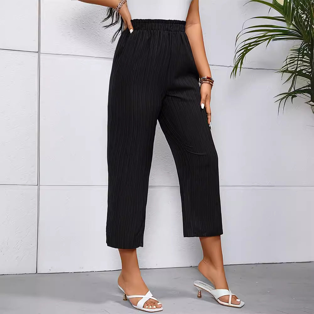 Damen Elegante und luftige Plisseehose mit elastischem Bund W&W Mode