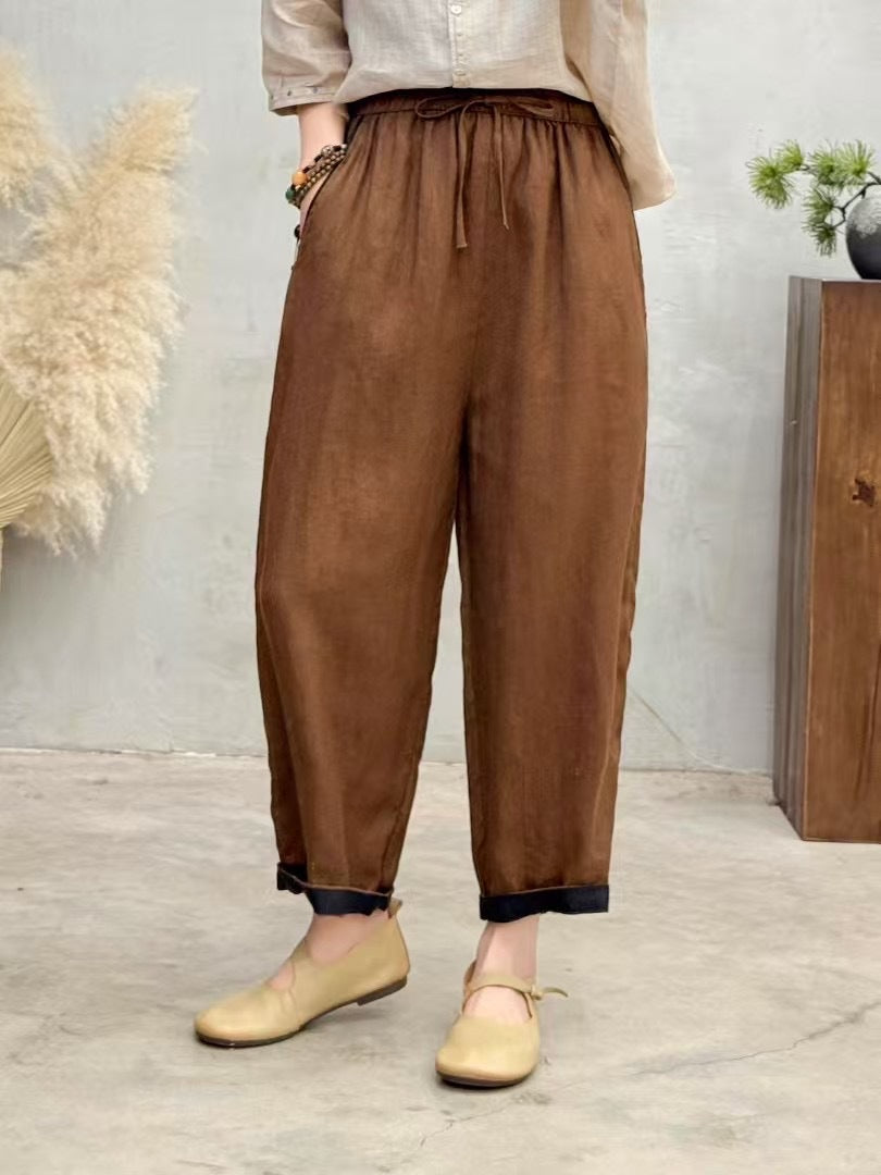 Damen Relaxed Fit Hohe Taille Hose mit verstellbarem Zugband WW