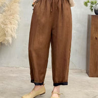 Damen Relaxed Fit Hohe Taille Hose mit verstellbarem Zugband WW