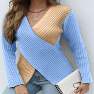 Damen asymmetrisches Strickoberteil mit eleganter V-Front WW
