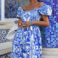 Damen Maxikleid mit schulterfreiem Design und elegantem floralen Muster WW