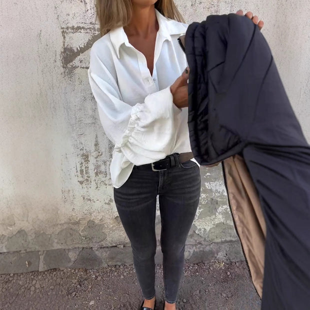 Damen lässige Hemdbluse mit Volantärmeln WW