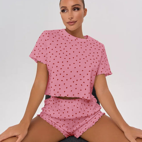 Damen Pyjama-Set mit verspieltem Herzmotiv und elastischem Bund WW