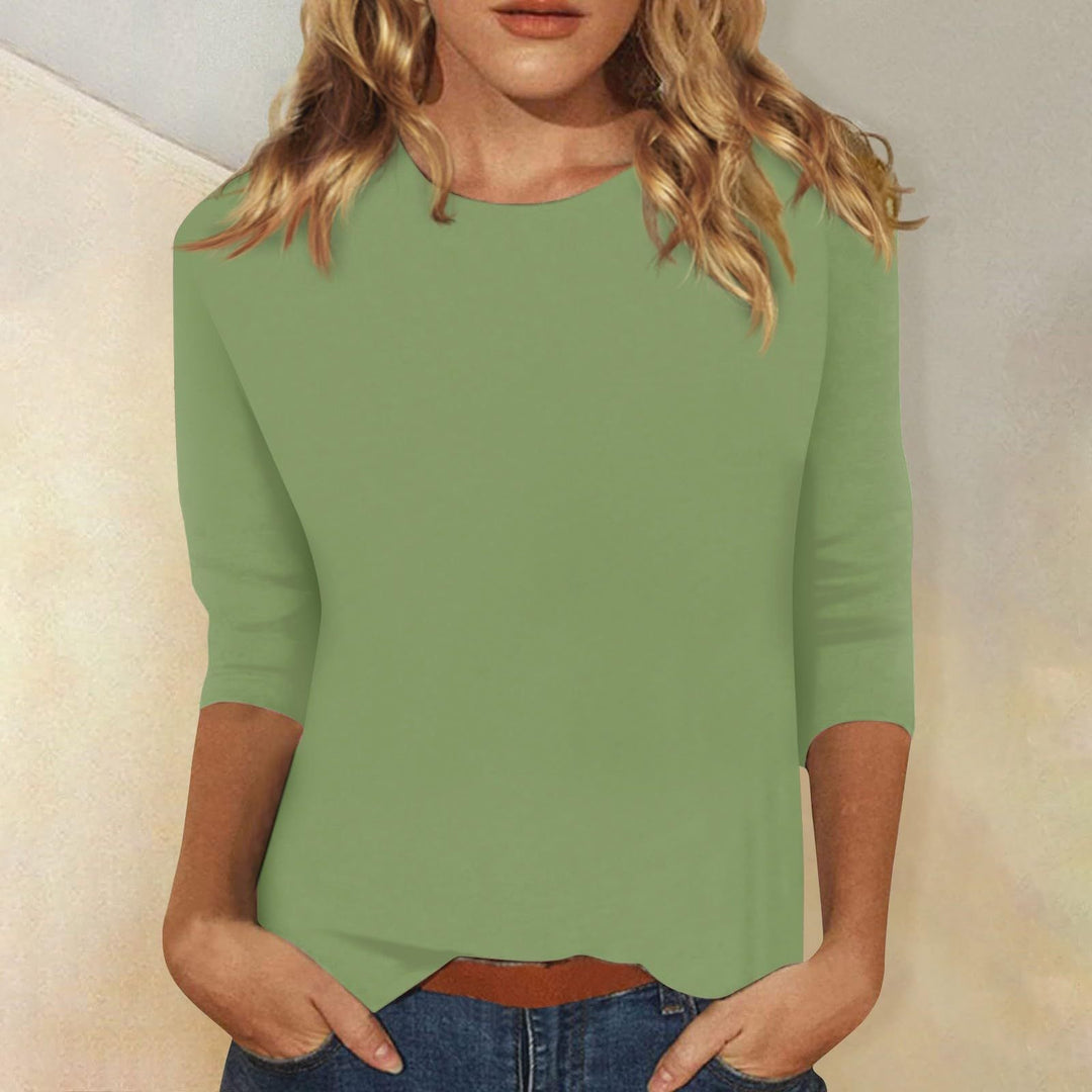 Damen lässiges Oberteil mit eleganten 3/4-Ärmeln und geschwungenem Saum W&W Mode