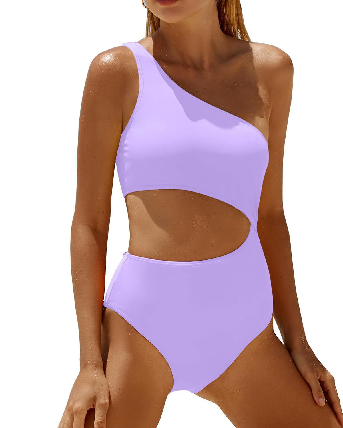 Femme Ein-Schulter Cut-Out Einteiler Badeanzug WW