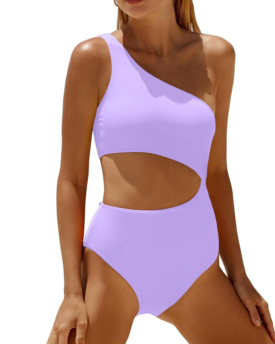 Femme Ein-Schulter Cut-Out Einteiler Badeanzug WW