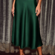 Damen schwingender Satin-Midirock mit elastischem Taillenbund WW