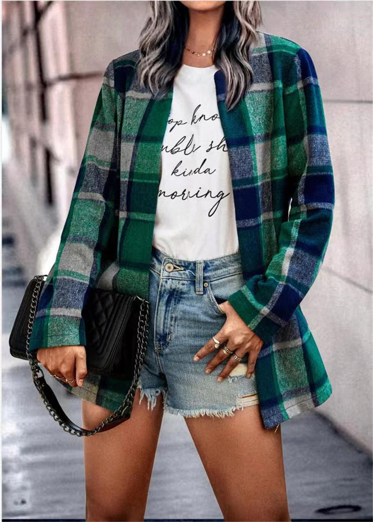 Damen Karierter Wollblazer WW