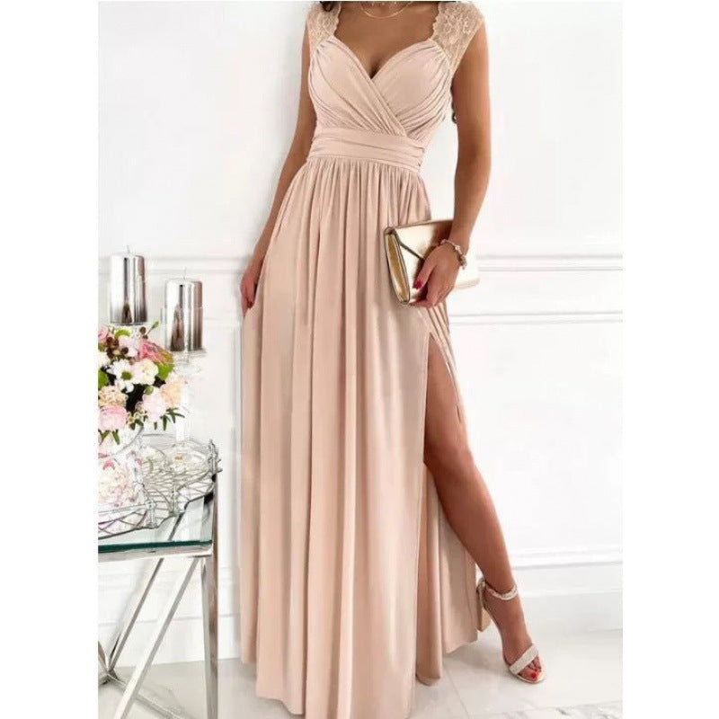 Damen Maxikleid mit raffiniertem V-Ausschnitt und hohem Schlitz WW