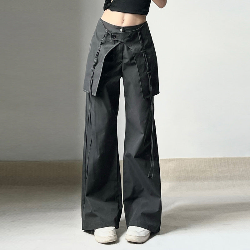 Damen trendige Baggy-Hose mit verstellbarem Bund und seitlichen Schnittdetails WW