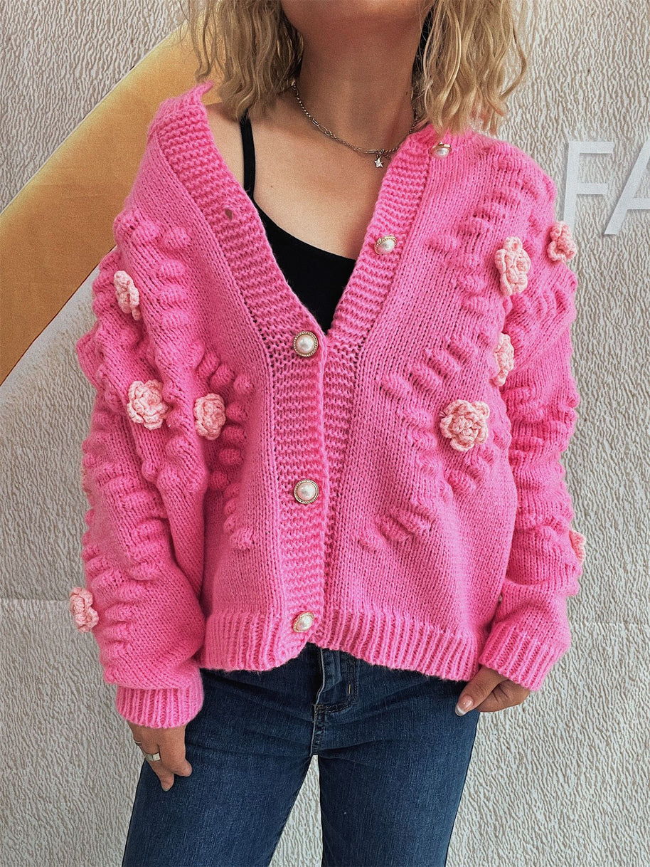 Damen Strickjacke mit floralen Applikationen und komfortablem Schnitt WW